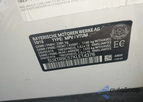 2019 BMW X3 xDrive30I from USA, damaged, VIN 5UXTR9C57KLE14376